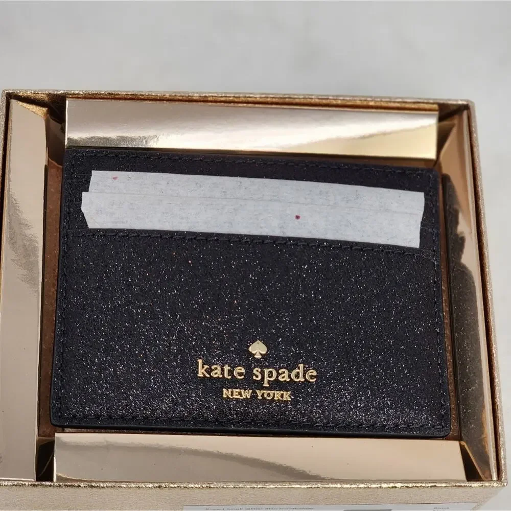 Kate Spade‎ New Black Wallet Cardholder Small Slim Leather Glitter Gift Box NWT - Picture 5 of 11